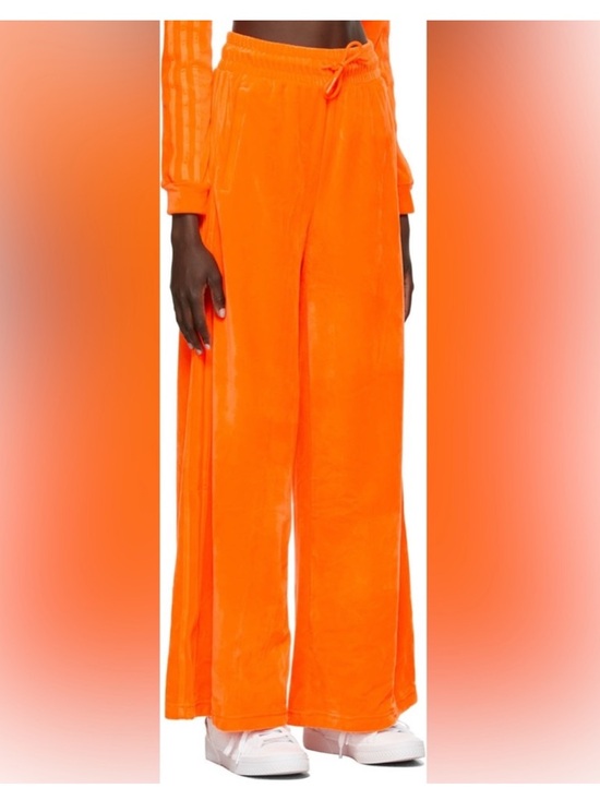 Adidas X Jeremy Scott Orange Soft Velour Wide Leg Long Track Pants Medium - Picture 2 of 10